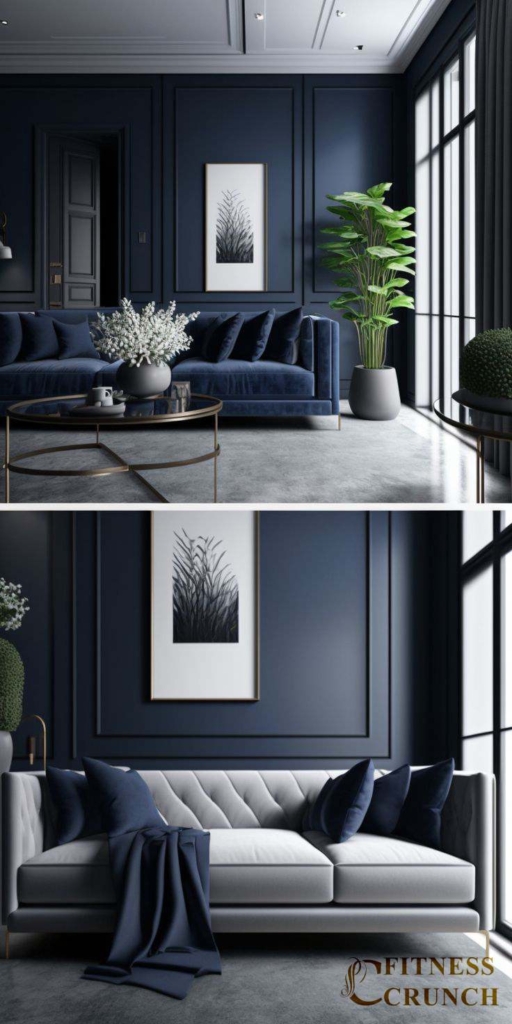 Navy blue and gray Minimalist living room 