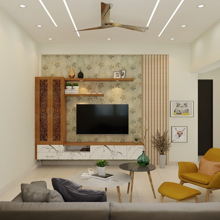 Tv and pooja room design