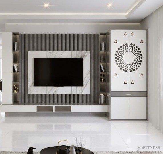 Living Room Tv Unit with Pooja Room