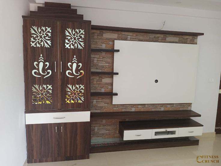 Mandir With Tv Unit Design