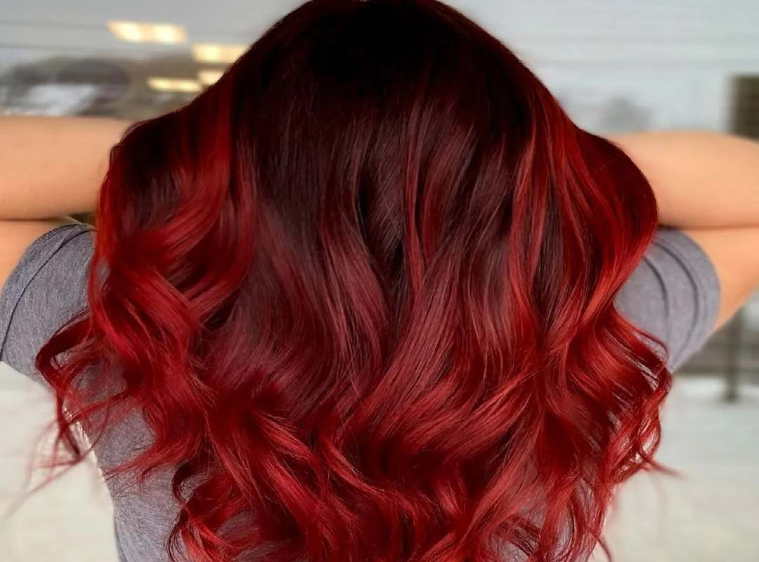 Fiery Red Curly V Haircut