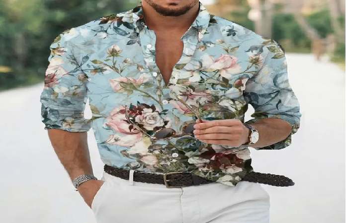 299 Rs Only Flower Style Casual Men Shirt Long Sleeve Thesparkshop.In